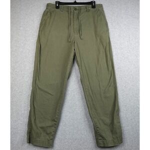 Uniqlo Linen Blend Pants Womens XL Olive Green Cotton Elastic Waist Straight Leg